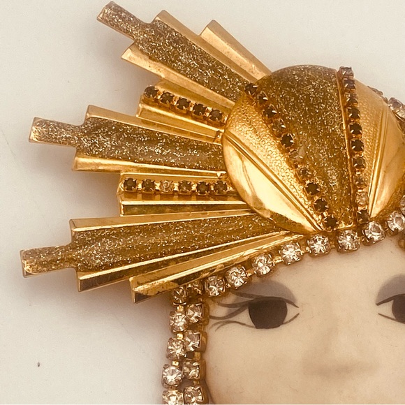 VINTAGE FLAPPER ART DECO CRYSTAL RHINESTONE BROOCH - Picture 7 of 9